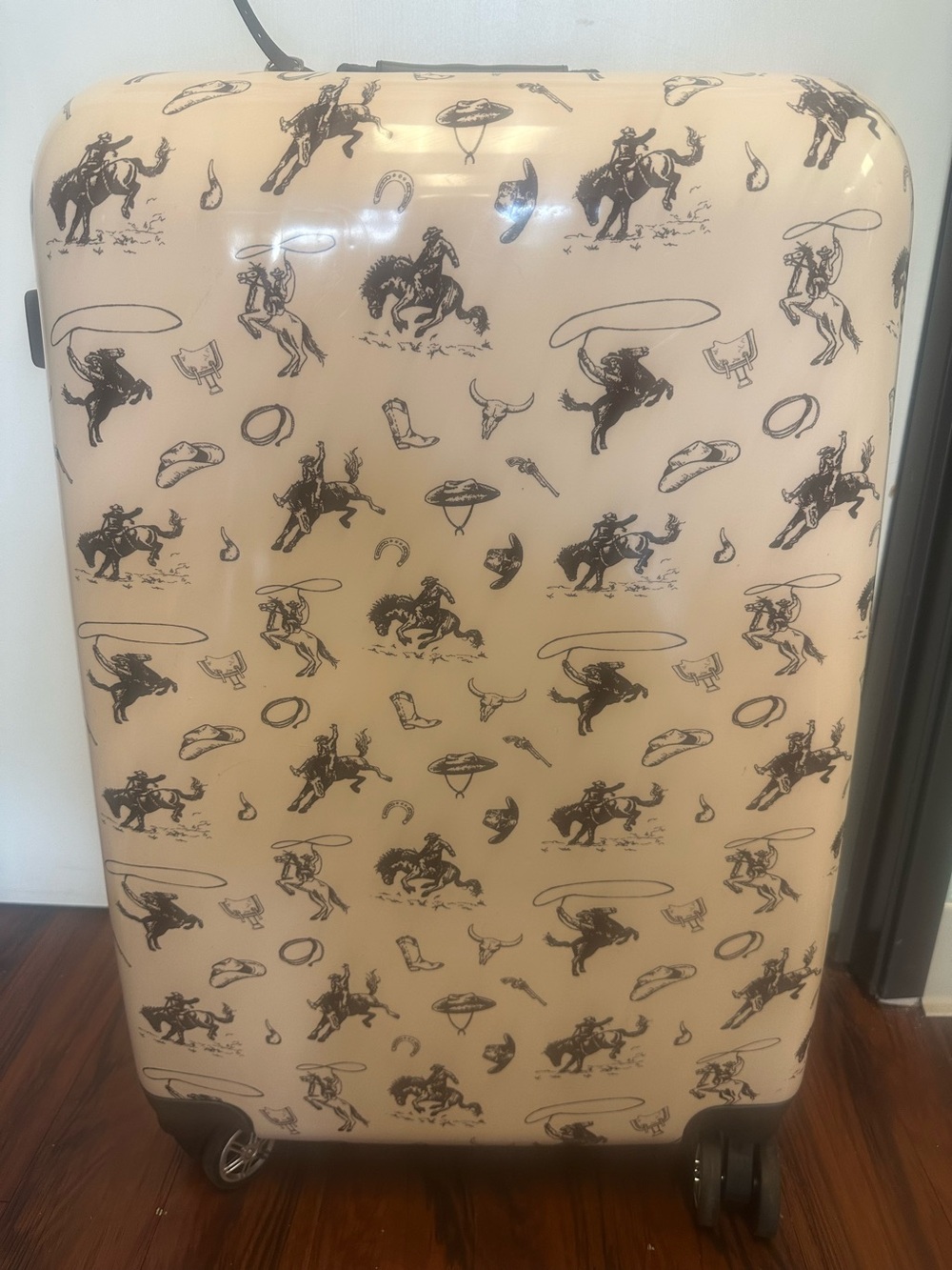 Cowboy Print Beige Hardshell Spinner Suitcase - Travel Luggage